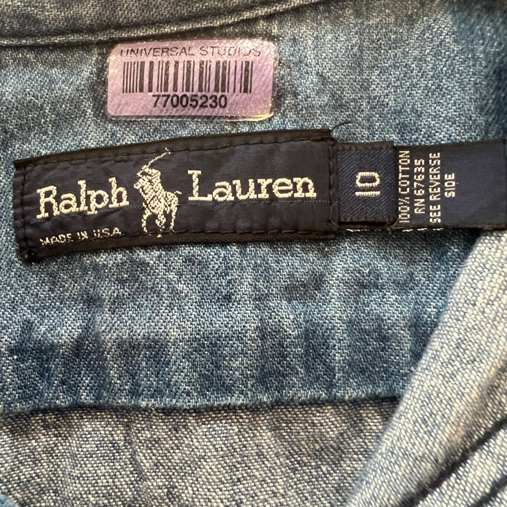 Ralph Lauren Women’s Denim Dress Size 10 VINTAGE Button Front Shoulder Pads 80’s - Picture 13 of 15